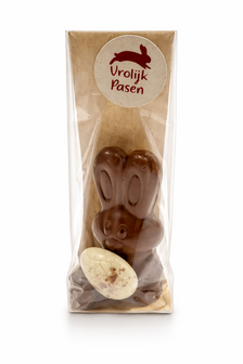 Paaspakket 1: Holle chocolade konijn met 2 gevulde praline paaseitjes