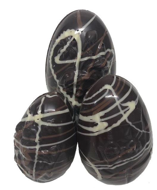 Assortment of hollow picasso eggs, dark chocolate